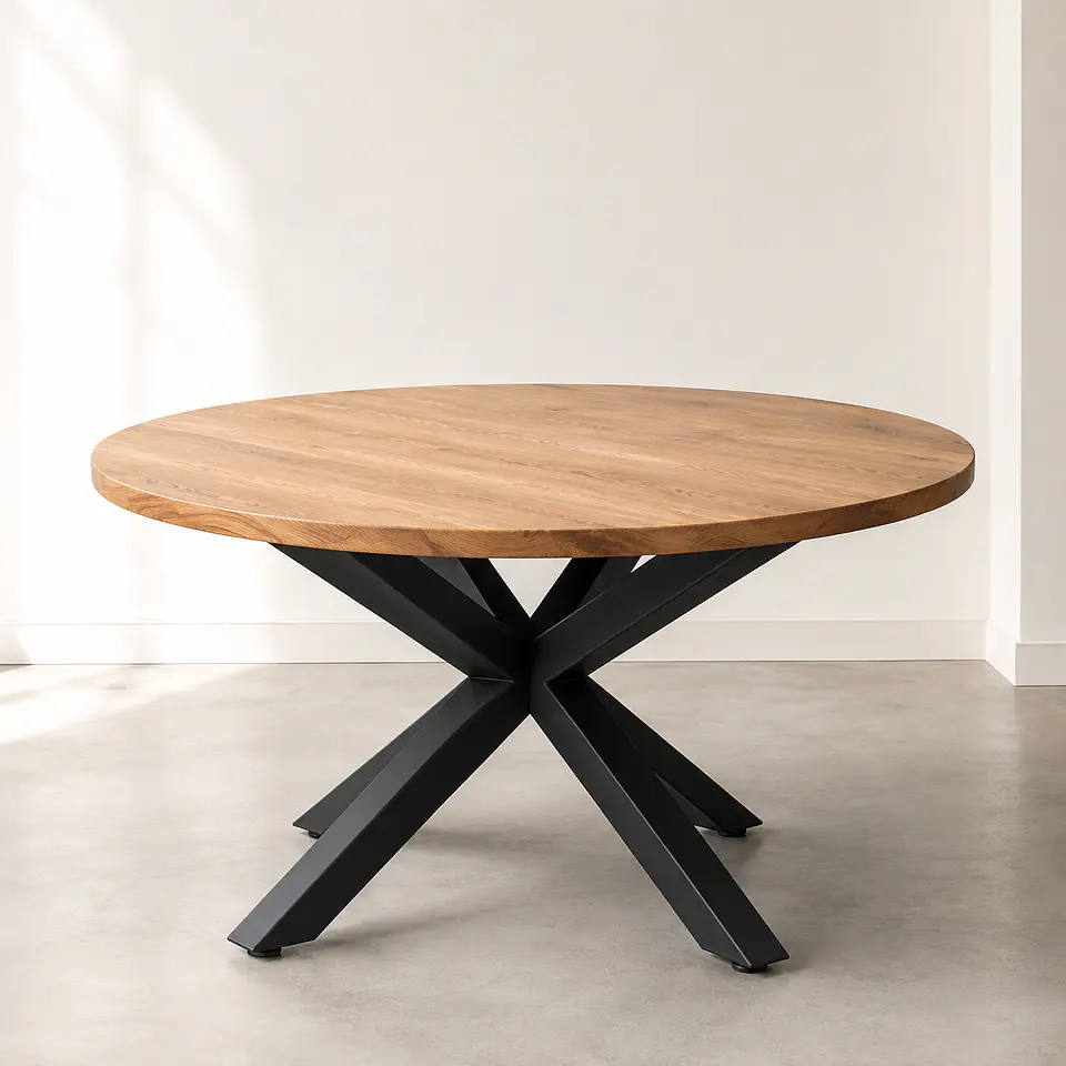 Mesa de Comedor Redonda Chillan de Madera y Metal 1