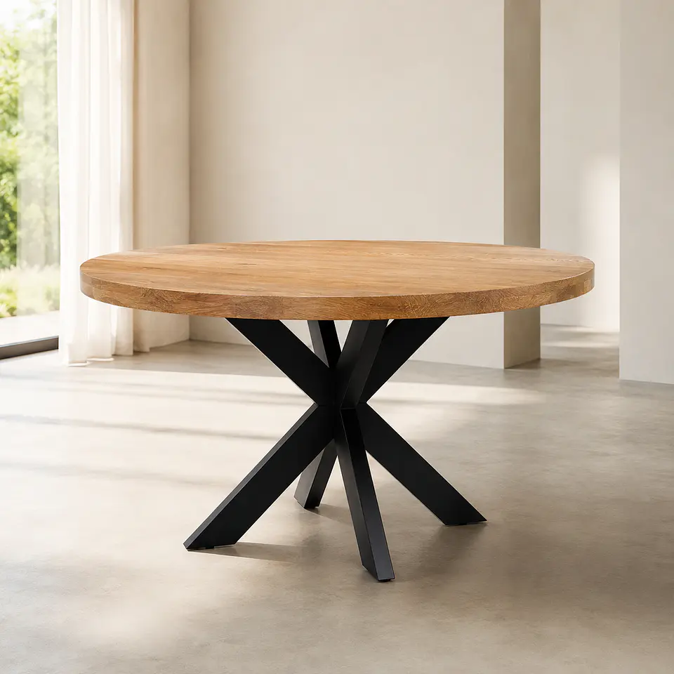 Mesa de Comedor Redonda Villarica de Madera y Metal 1
