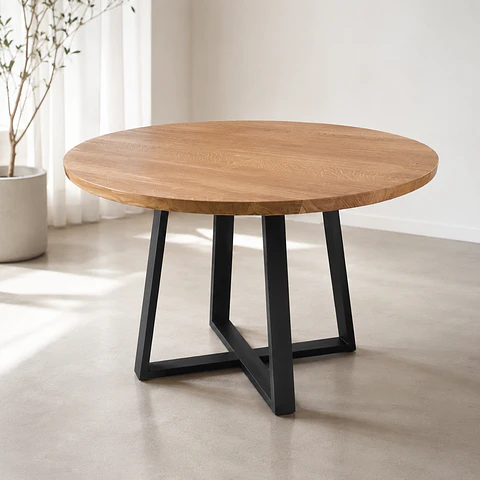 Mesa de Comedor Redonda La Cruz de Madera y Metal