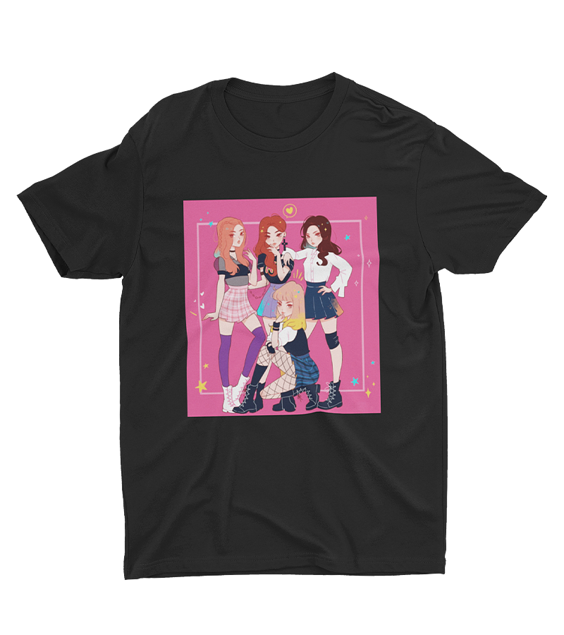 Polera Black Pink Cartoons Band