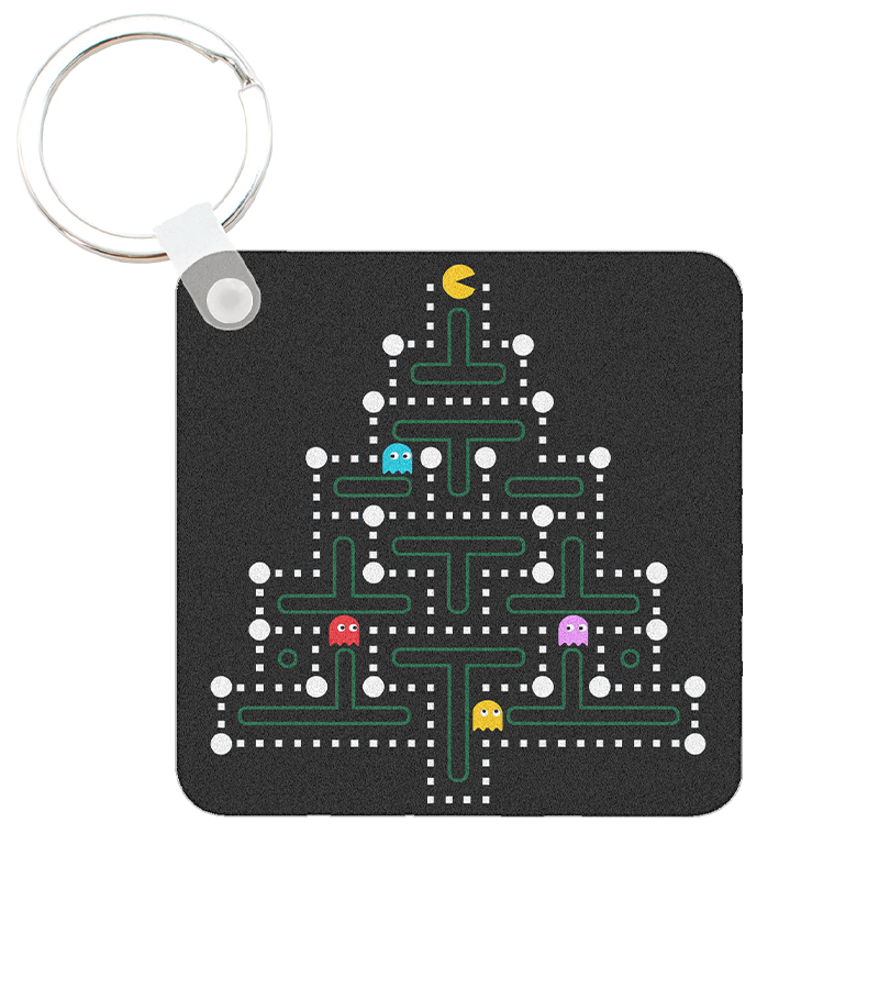 Llavero Cuadrado Pacman Navidad