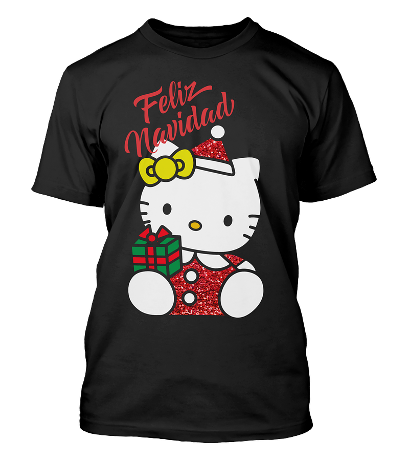Polera Navidad Gatito Blanco Navideño