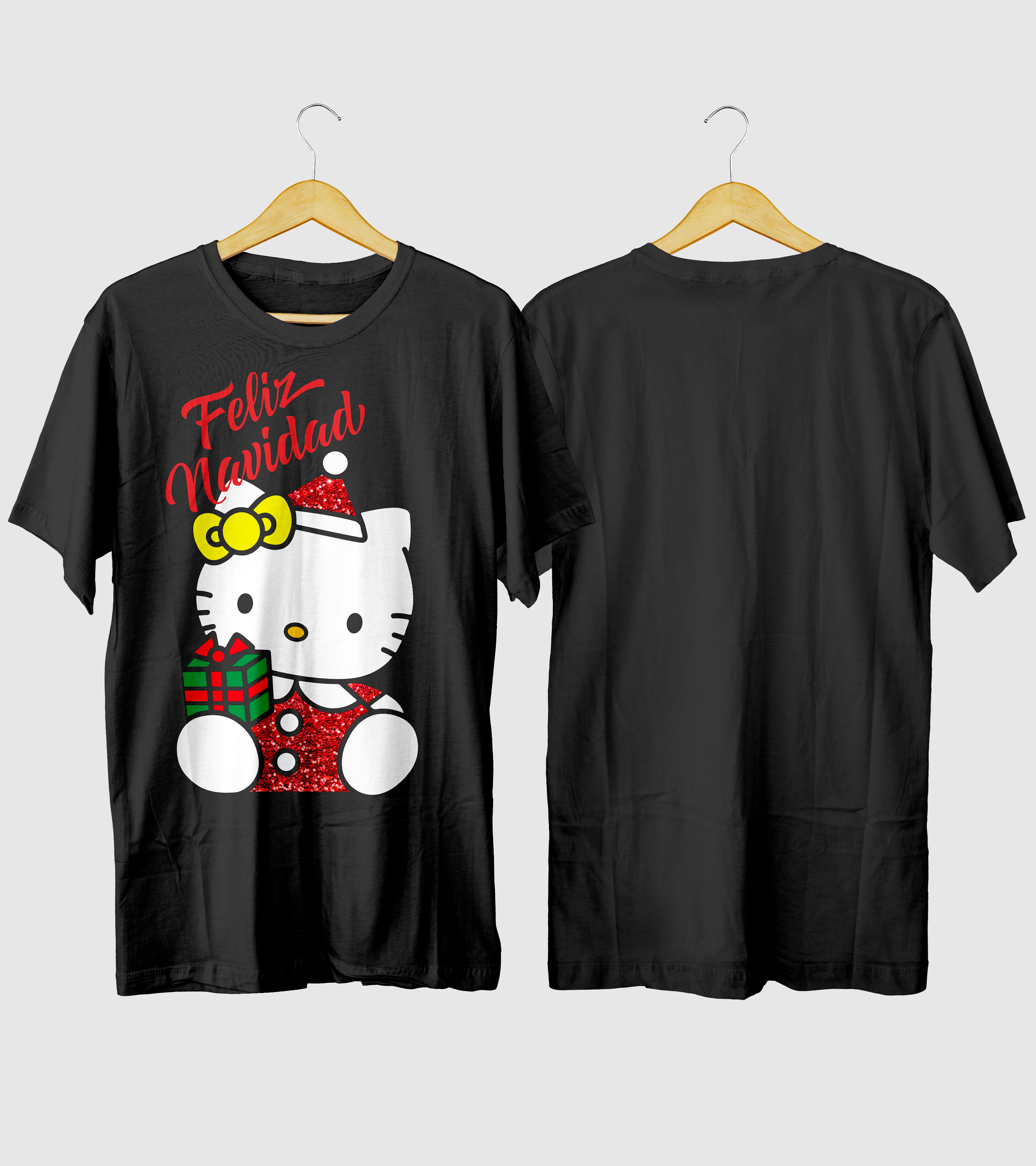 Polera Navidad Gatito Blanco Navideño