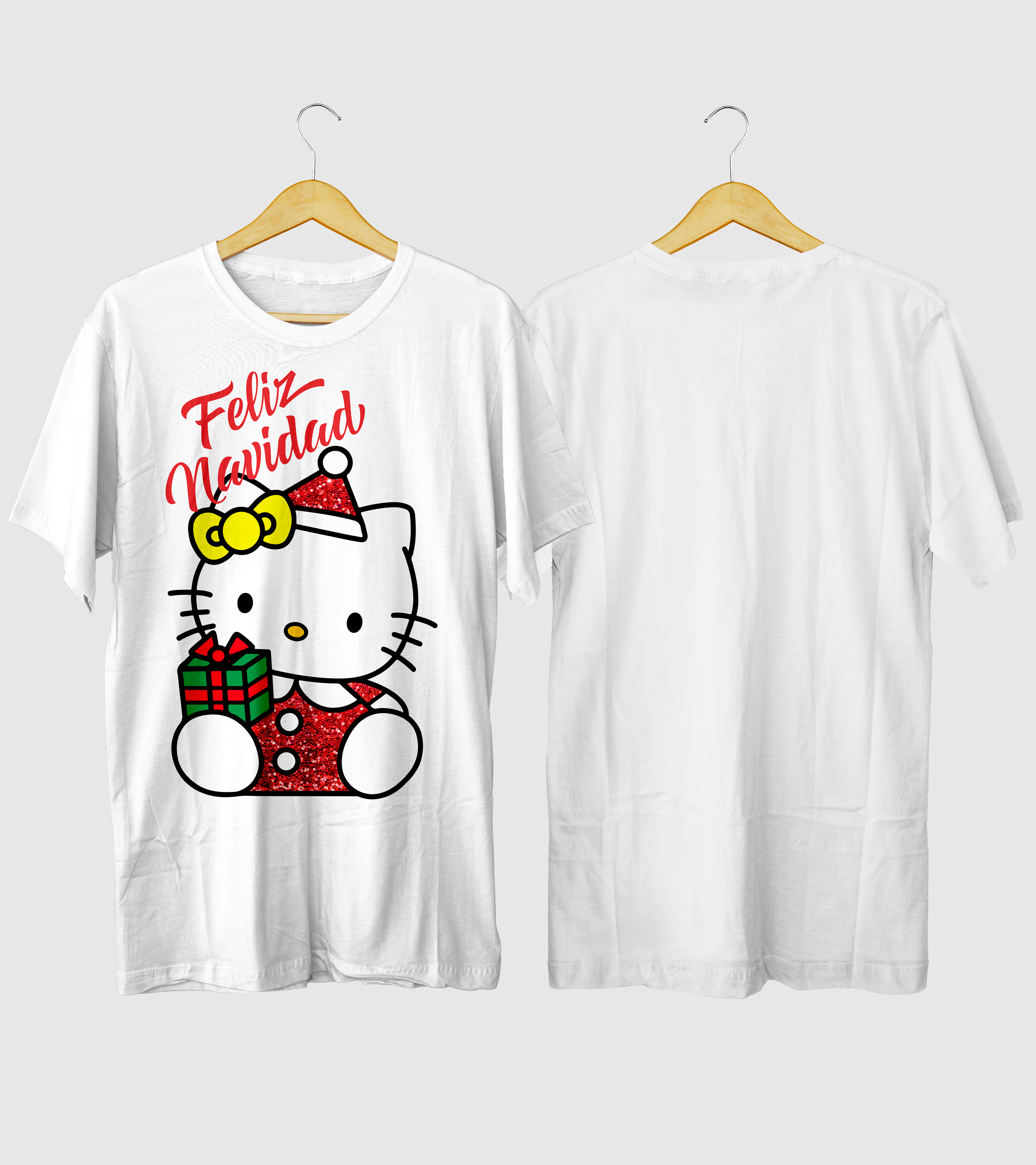 Polera Navidad Gatito Blanco Navideño