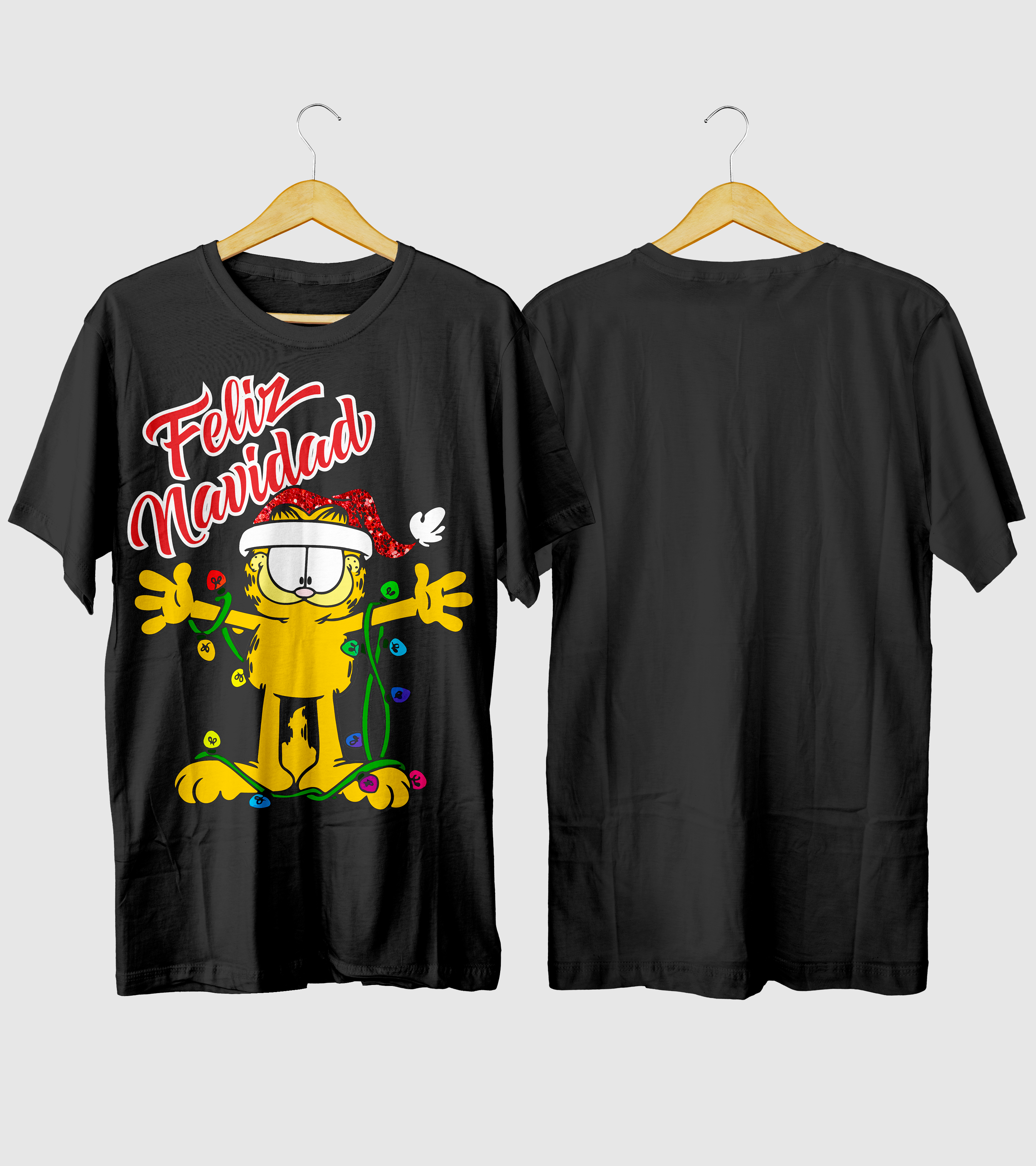 Polera Navidad Gatito Naranjo Enredado
