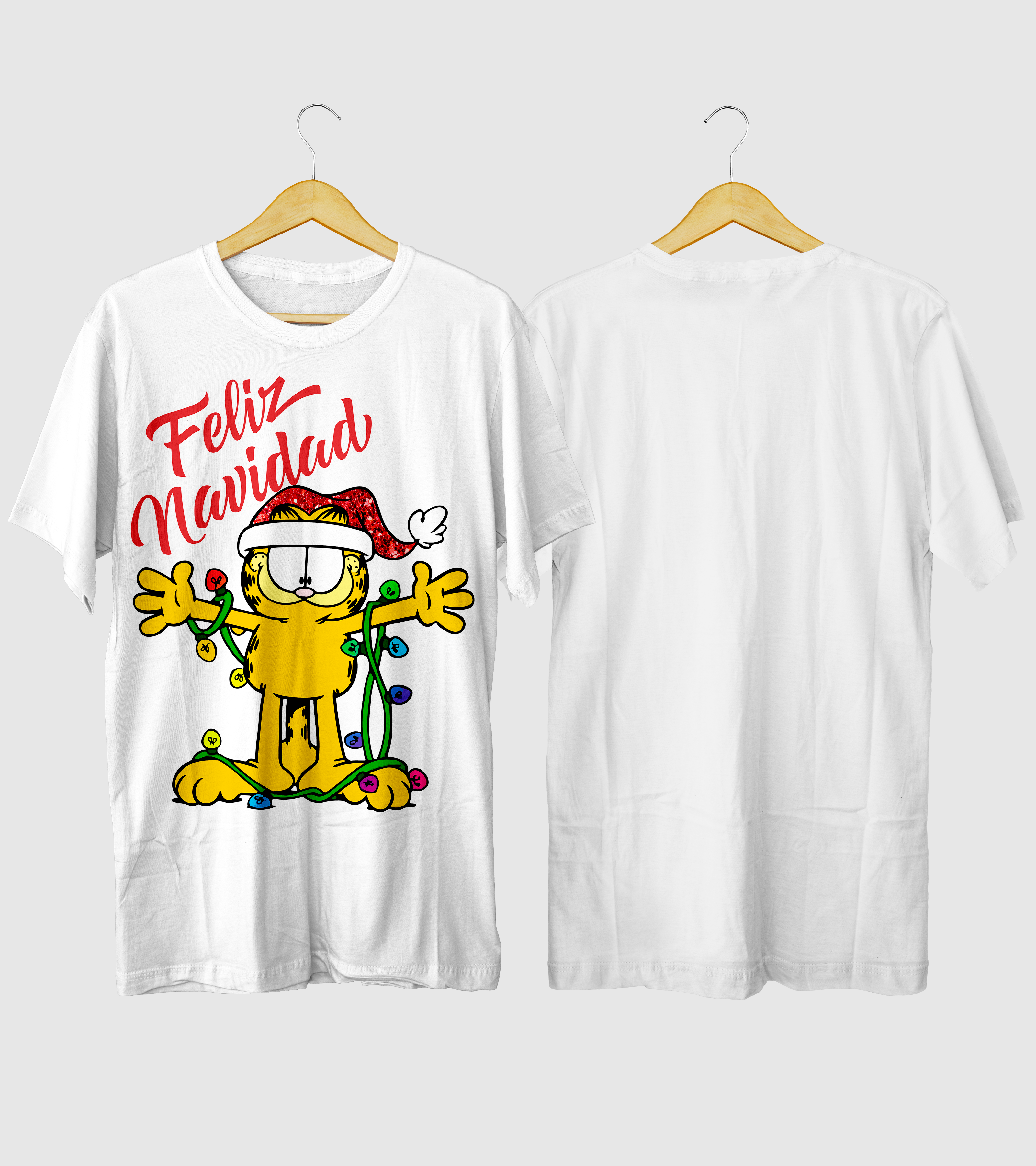 Polera Navidad Gatito Naranjo Enredado