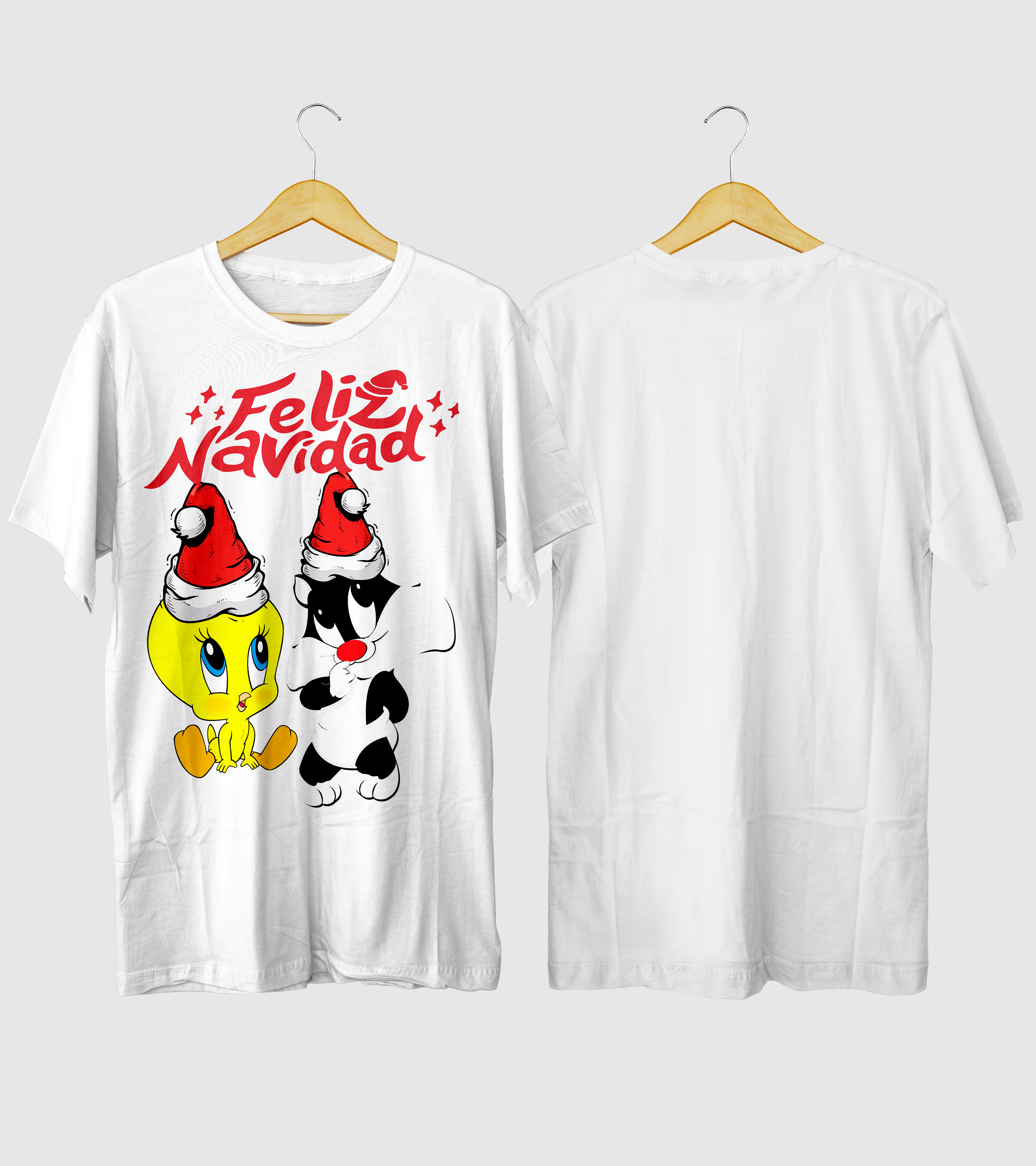 Polera Navidad Pajarito y Gato Navideño