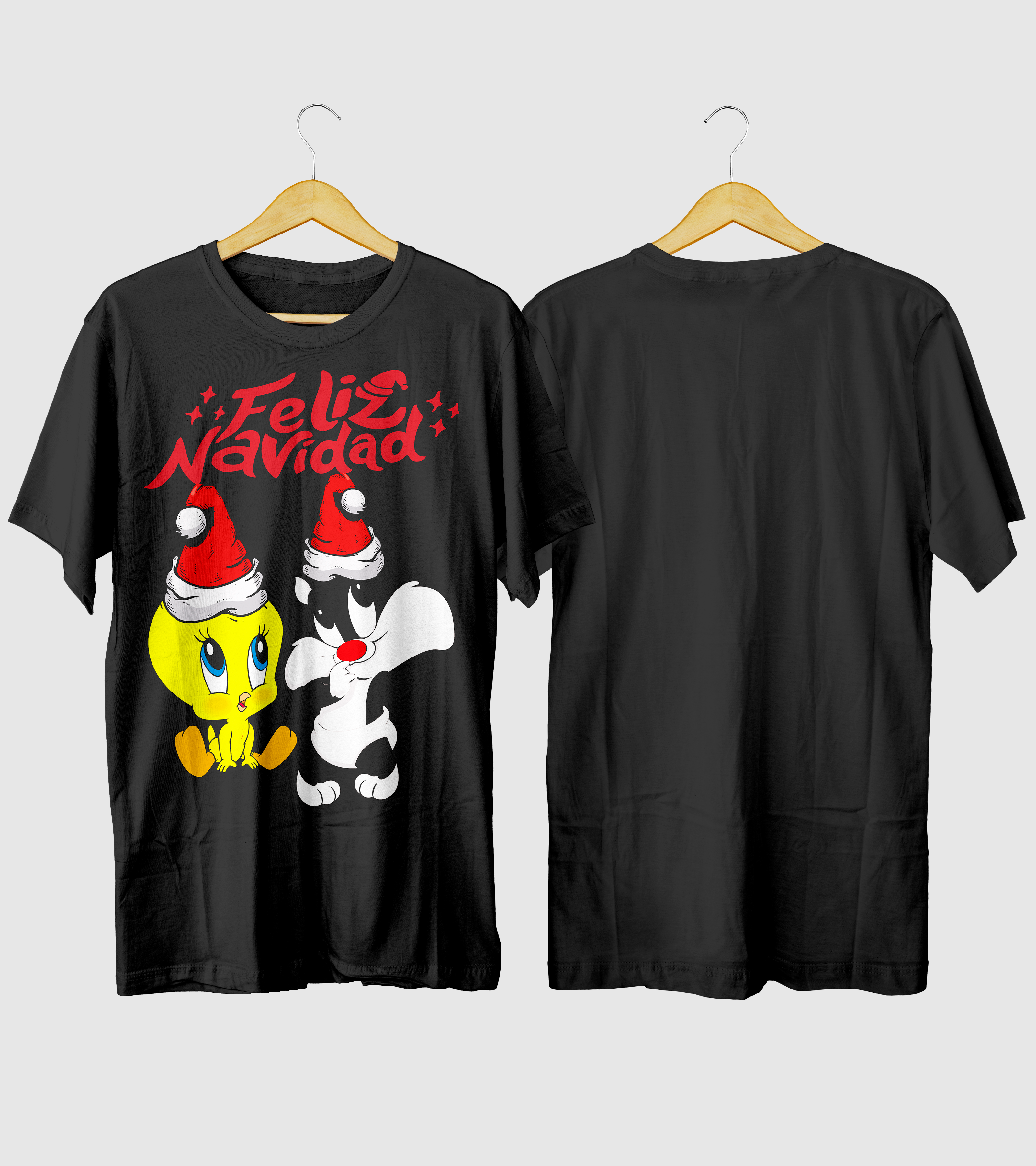 Polera Navidad Pajarito y Gato Navideño