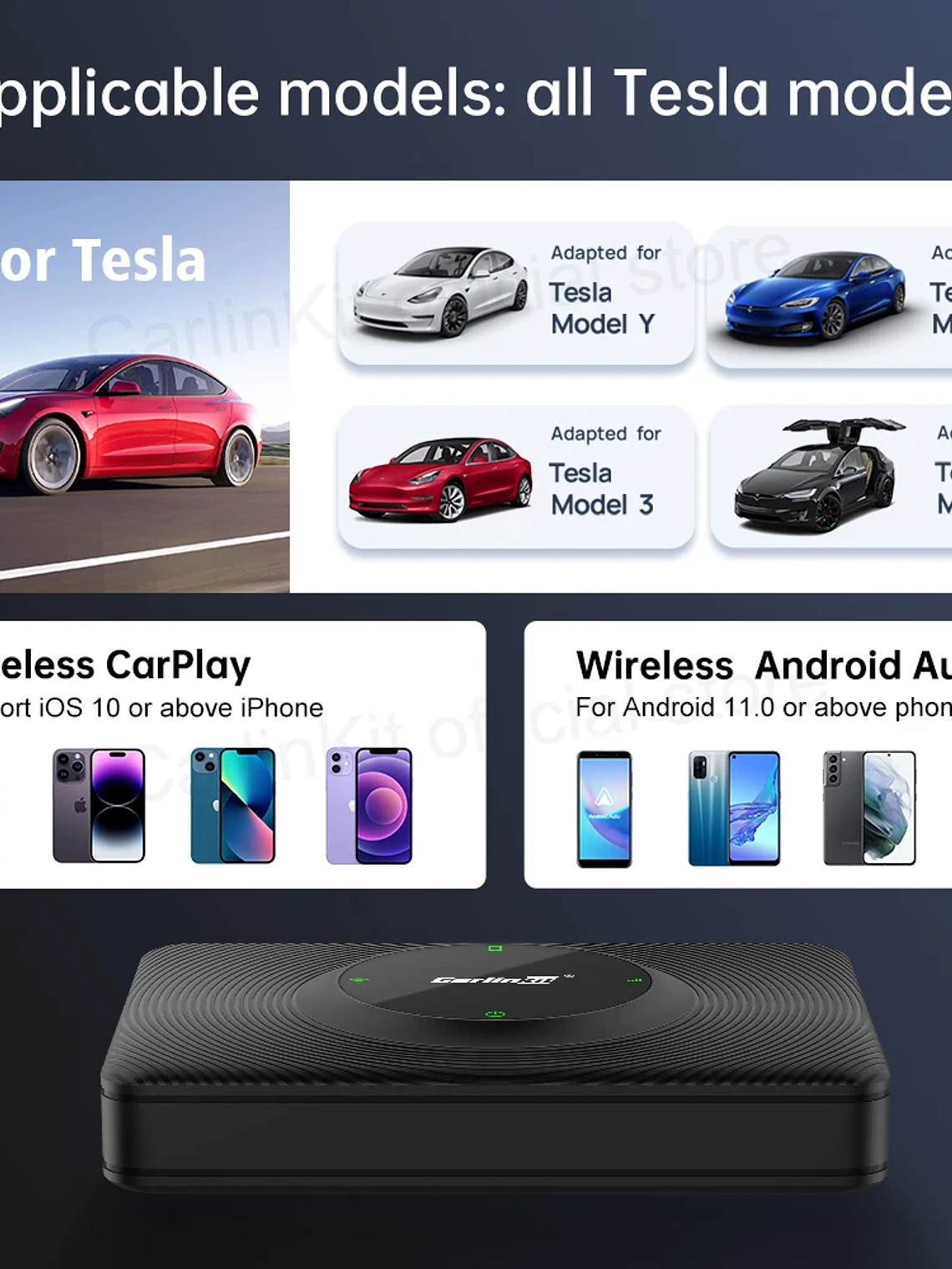 CarlinKit Wireless CarPlay Android Auto For Tesla Model 3 Model X Y Model S 7
