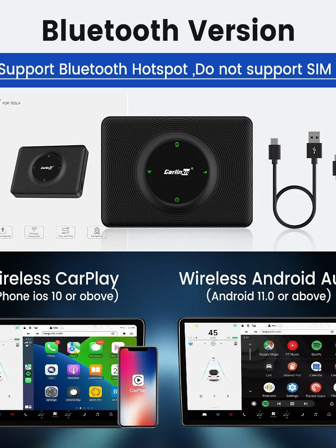 CarlinKit Wireless CarPlay Android Auto For Tesla Model 3 Model X Y Model S 8