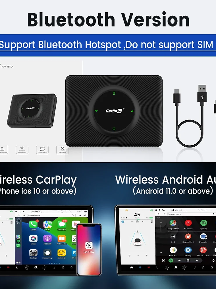 CarlinKit Wireless CarPlay Android Auto For Tesla Model 3 Model X Y Model S 8