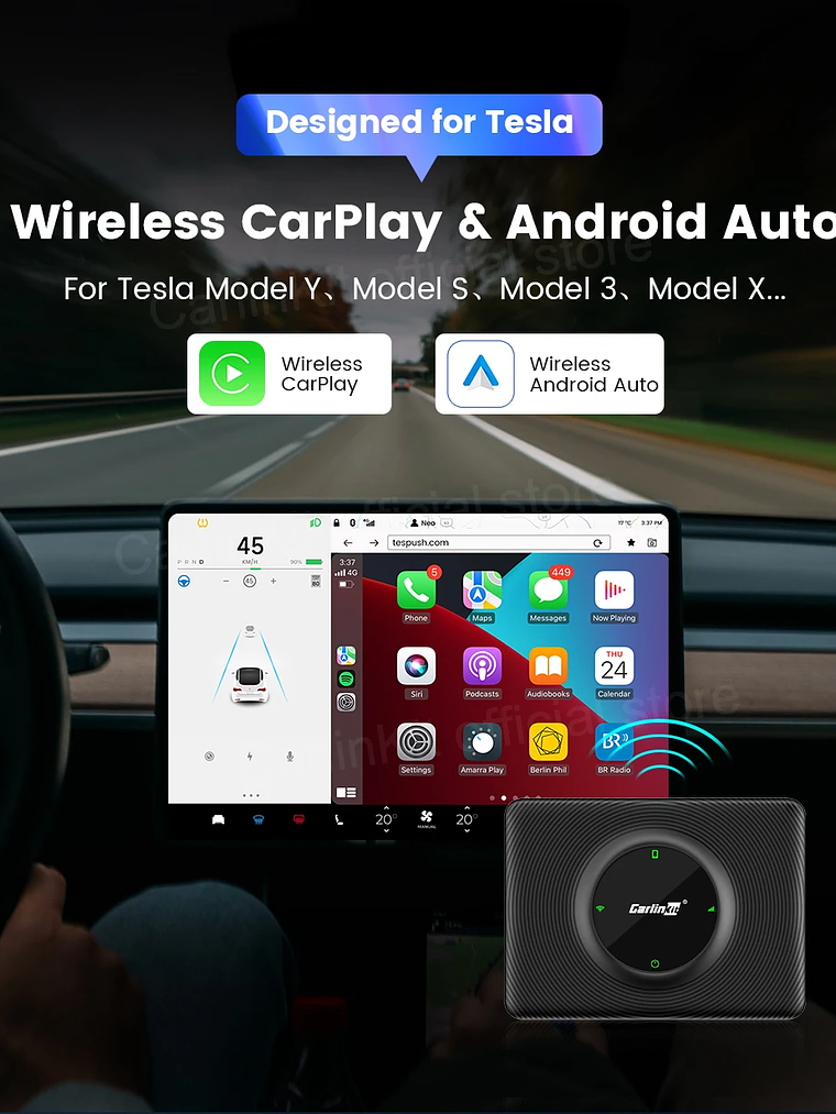 CarlinKit Wireless CarPlay Android Auto For Tesla Model 3 Model X Y Model S 9