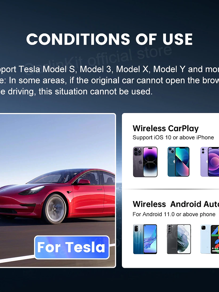 CarlinKit Wireless CarPlay Android Auto For Tesla Model 3 Model X Y Model S 11