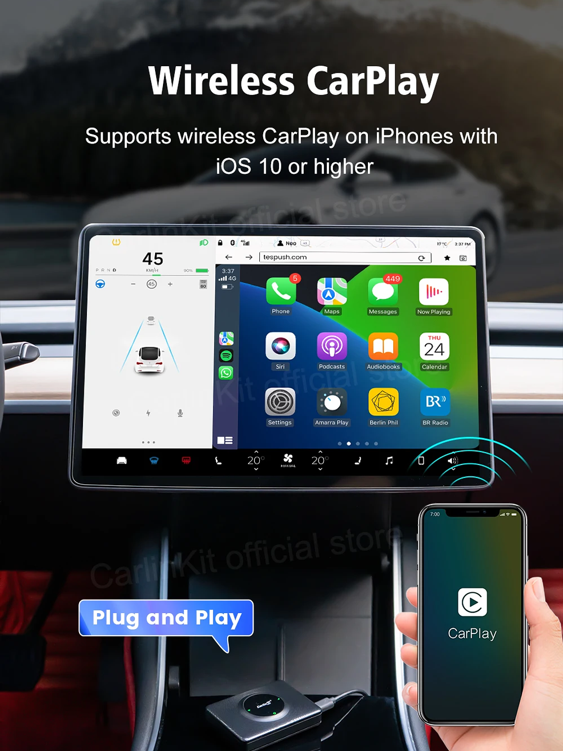 CarlinKit Wireless CarPlay Android Auto For Tesla Model 3 Model X Y Model S 13