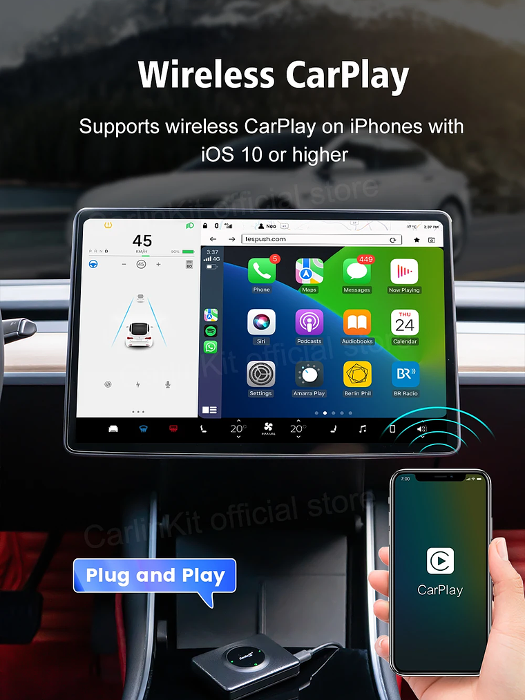CarlinKit Wireless CarPlay Android Auto For Tesla Model 3 Model X Y Model S 13