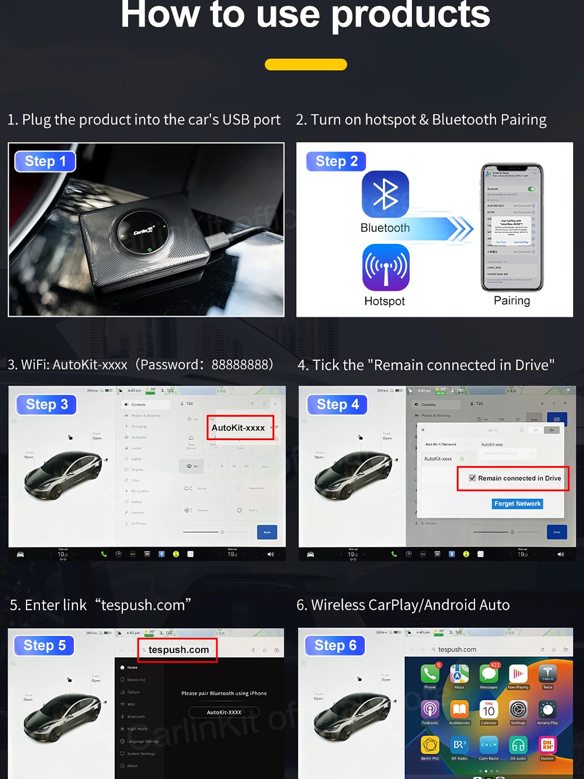 CarlinKit Wireless CarPlay Android Auto For Tesla Model 3 Model X Y Model S 20