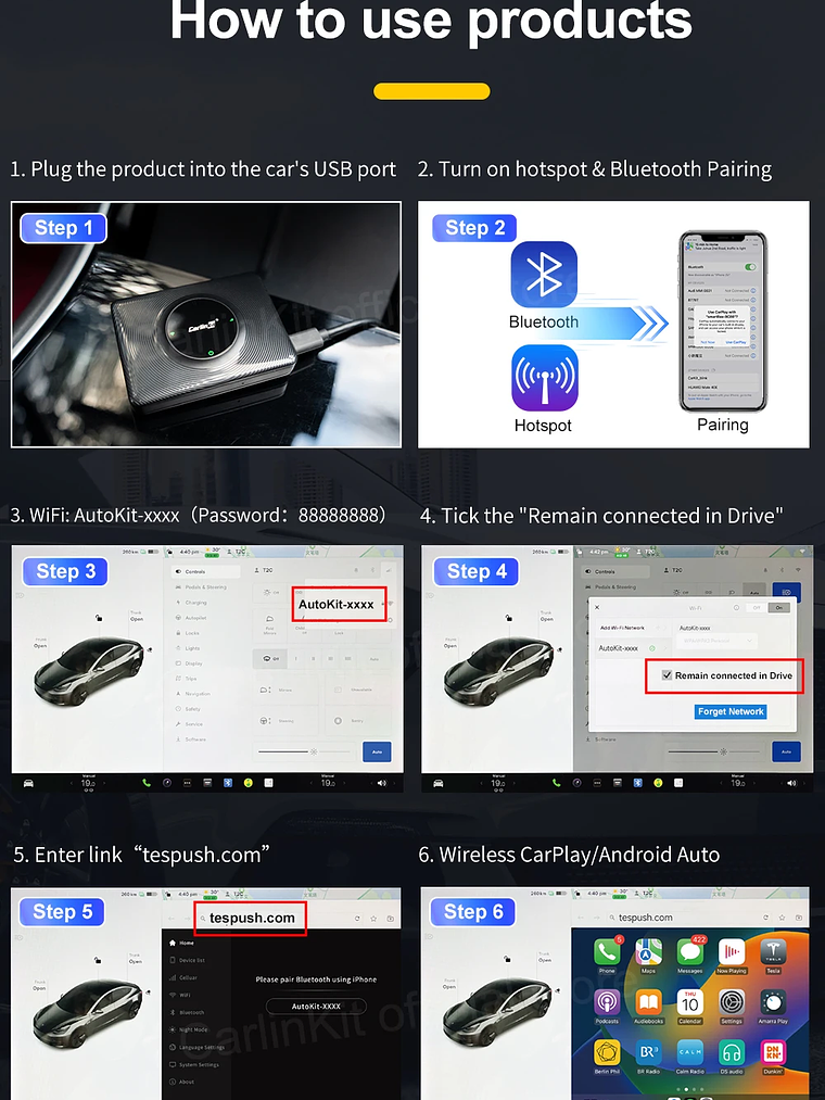 CarlinKit Wireless CarPlay Android Auto For Tesla Model 3 Model X Y Model S 20