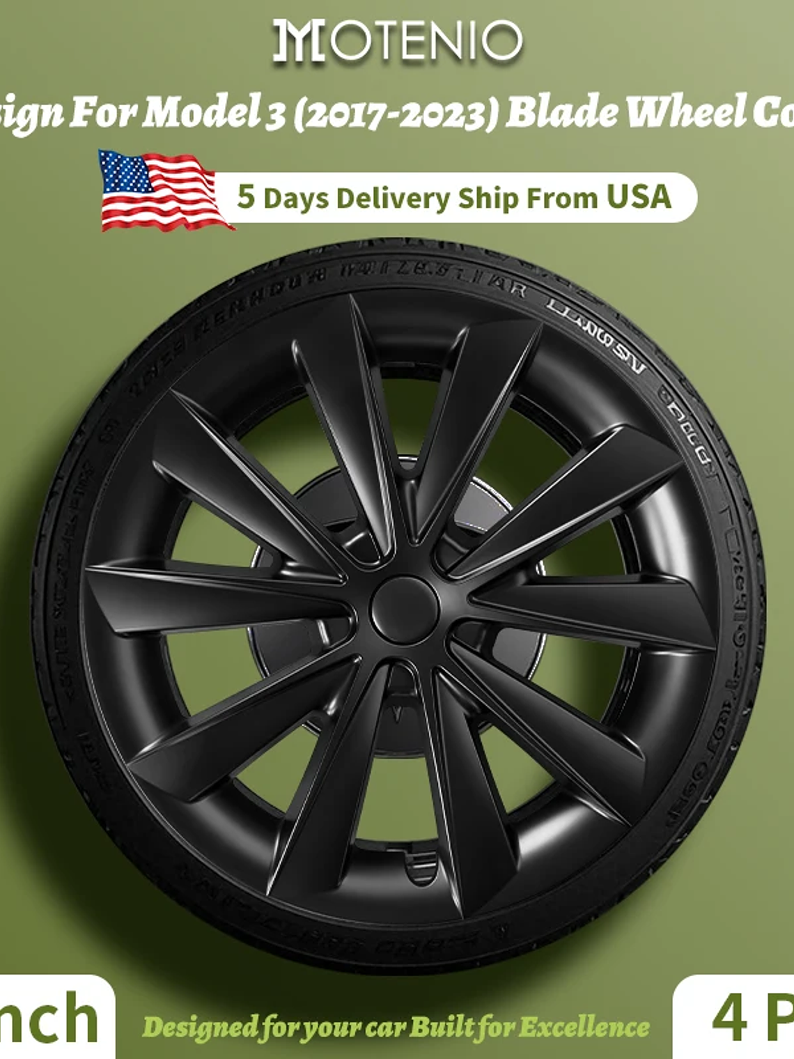 4PCS for Model 3 (2017-2023) 18 Inch Blade Wheel Cover Hubcaps Whirl Cap 2