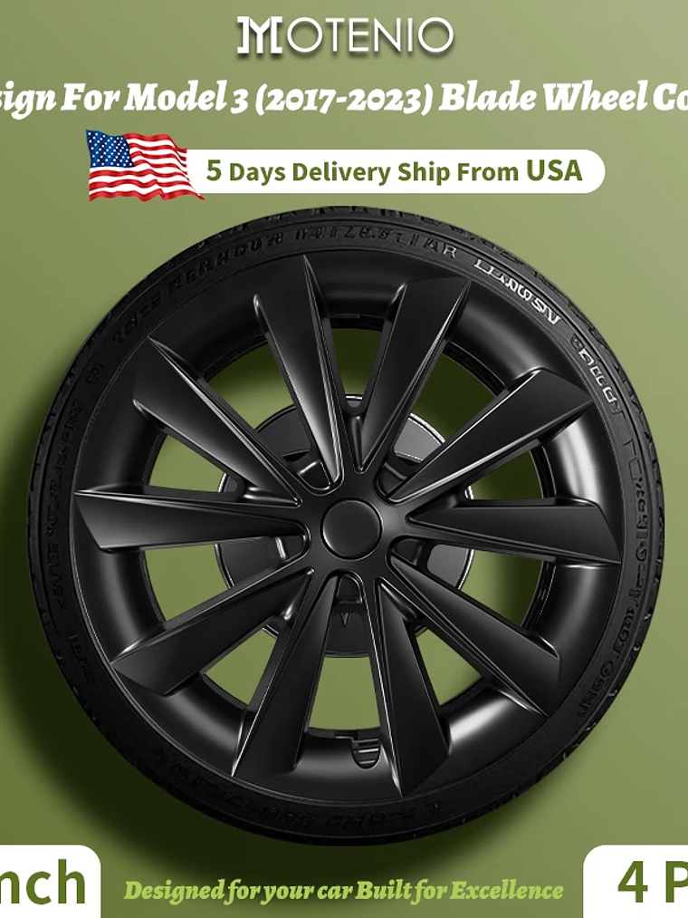 4PCS for Model 3 (2017-2023) 18 Inch Blade Wheel Cover Hubcaps Whirl Cap 2