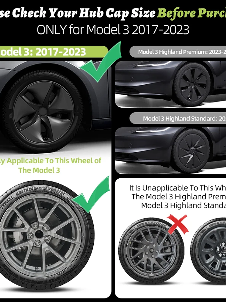 4PCS for Model 3 (2017-2023) 18 Inch Blade Wheel Cover Hubcaps Whirl Cap 3