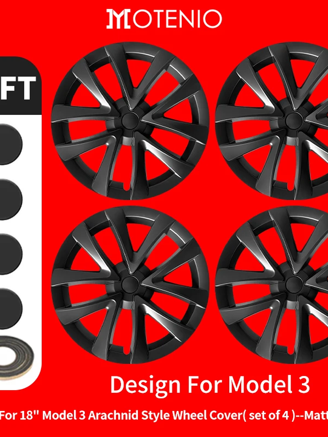 4PCS for Model 3 (2017-2023) 18 Inch Blade Wheel Cover Hubcaps Whirl Cap 8