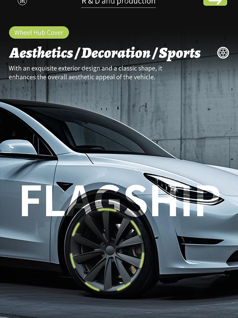 4PCS for Model 3 (2017-2023) 18 Inch Blade Wheel Cover Hubcaps Whirl Cap 12