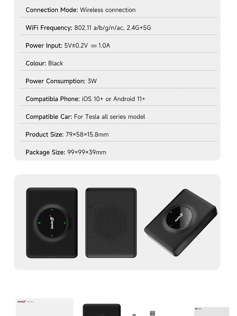 Carlinkit Wireless CarPlay Dongle Car Play Wireless Android Auto Adapter For Tesla 24