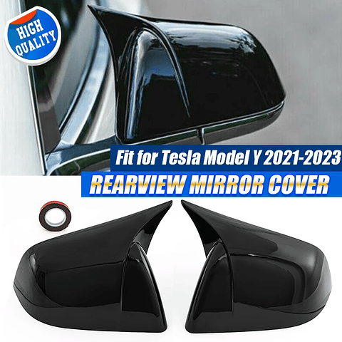 Rearview Mirror Cover Sticker For Tesla Model Y 2020-2023 Glossy Black