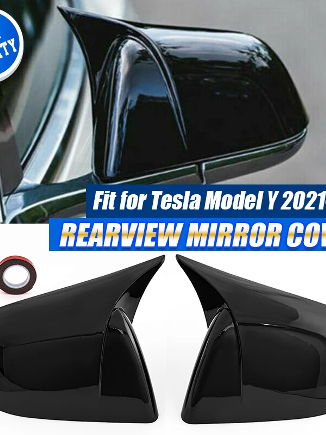 Rearview Mirror Cover Sticker For Tesla Model Y 2020-2023 Glossy Black 2