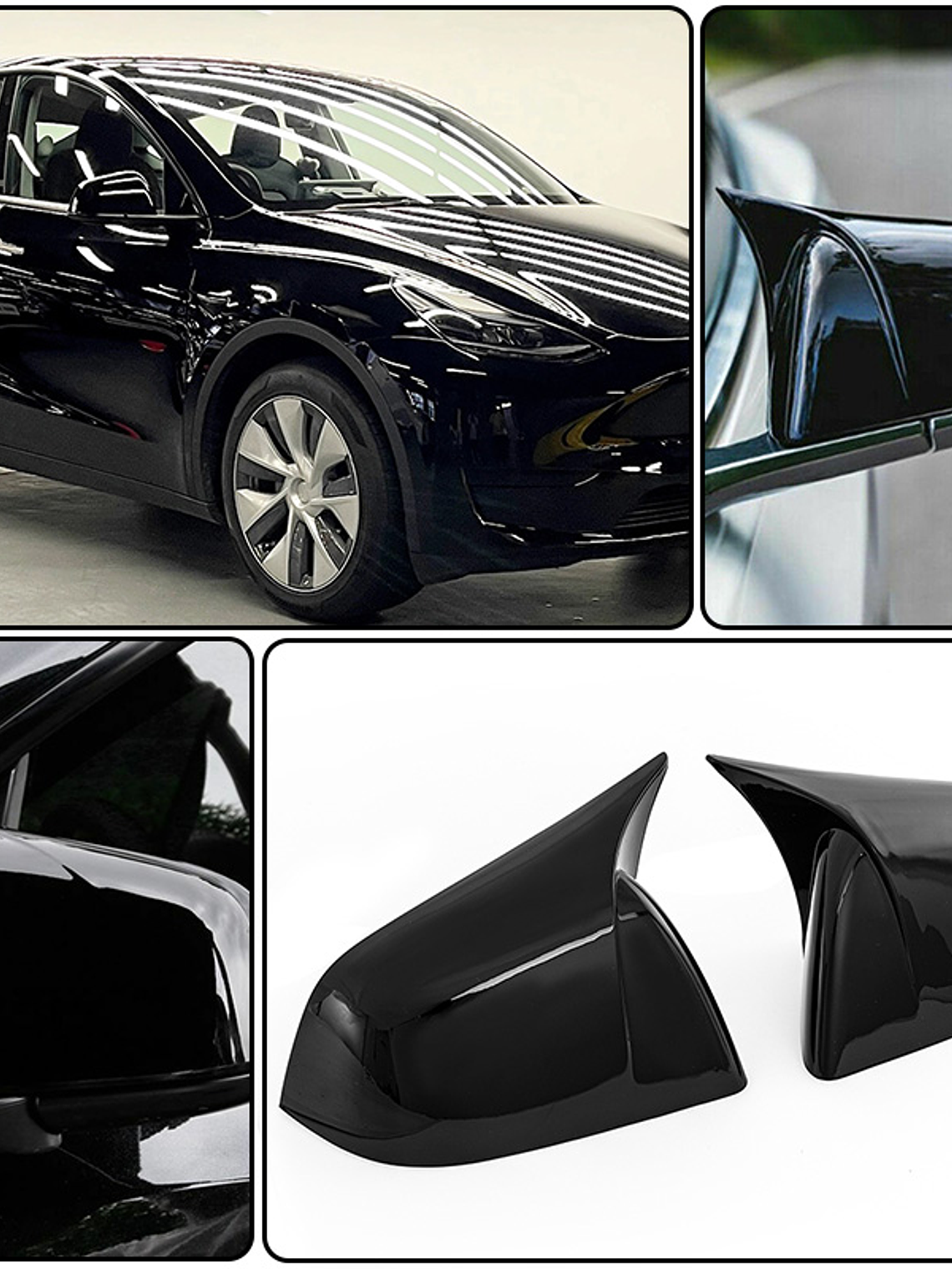 Rearview Mirror Cover Sticker For Tesla Model Y 2020-2023 Glossy Black 8