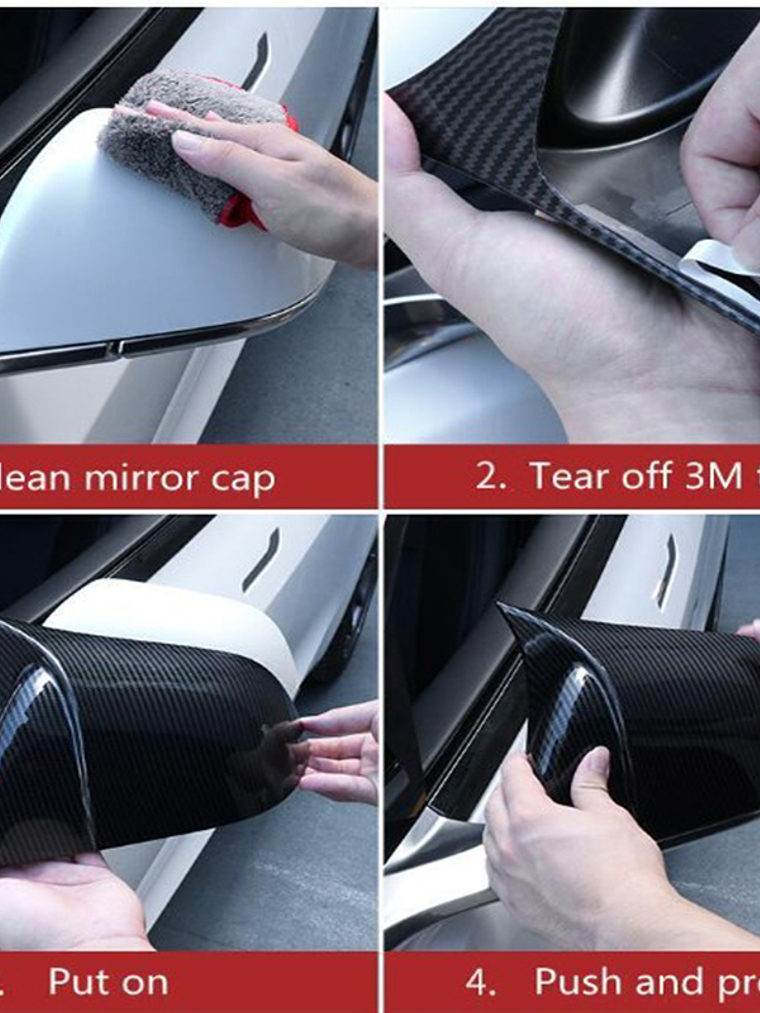 Rearview Mirror Cover Sticker For Tesla Model Y 2020-2023 Glossy Black 18