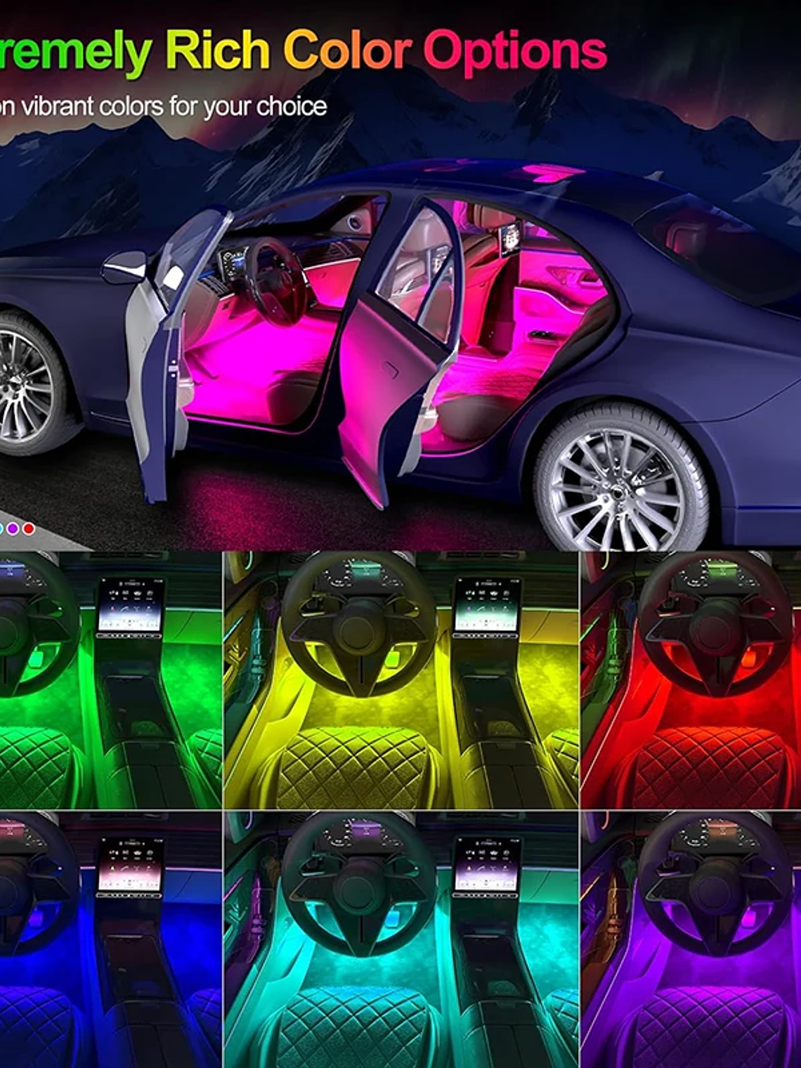 Car Interior Ambient Foot Well Light In Car APP Control Neon LED 6