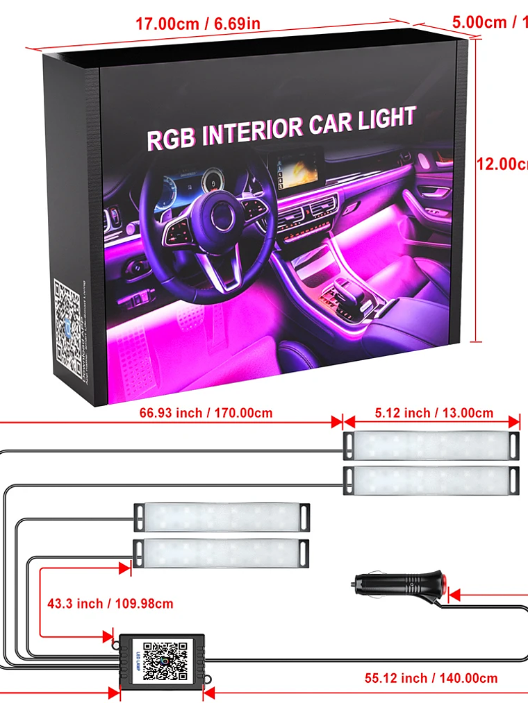 Car Interior Ambient Foot Well Light In Car APP Control Neon LED 7