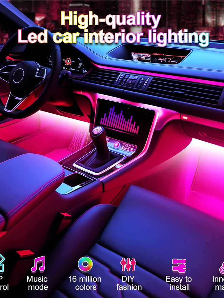 Car Interior Ambient Foot Well Light In Car APP Control Neon LED 11