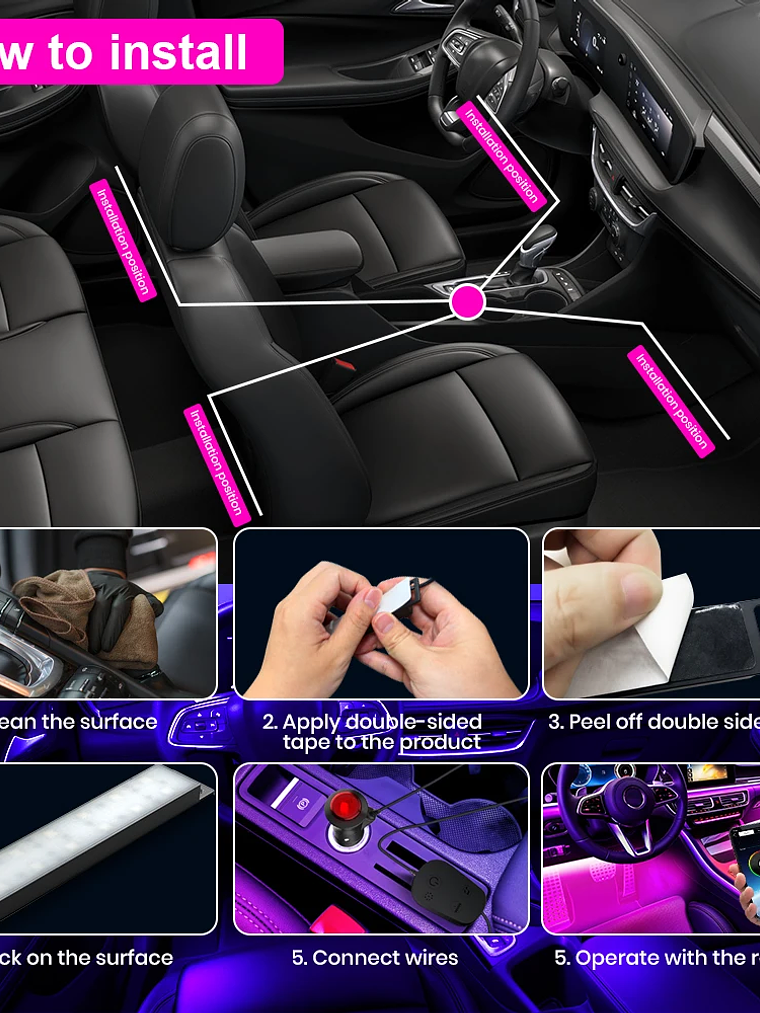 Car Interior Ambient Foot Well Light In Car APP Control Neon LED 15