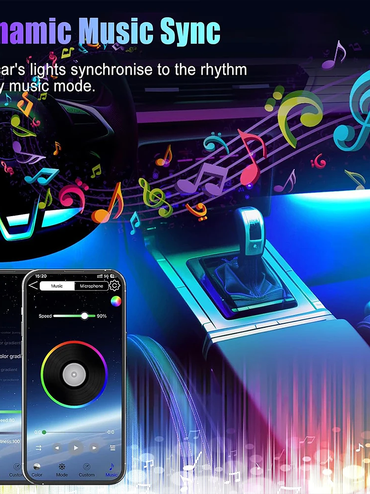 Car Interior Ambient Foot Well Light In Car APP Control Neon LED 22