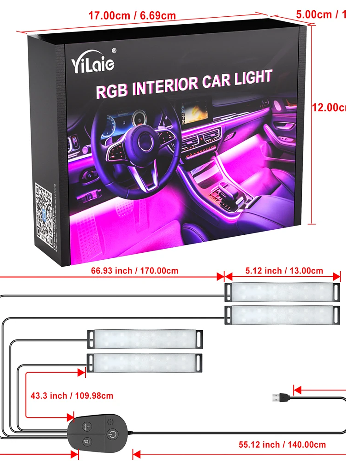 Car Interior Ambient Foot Well Light In Car APP Control Neon LED 34