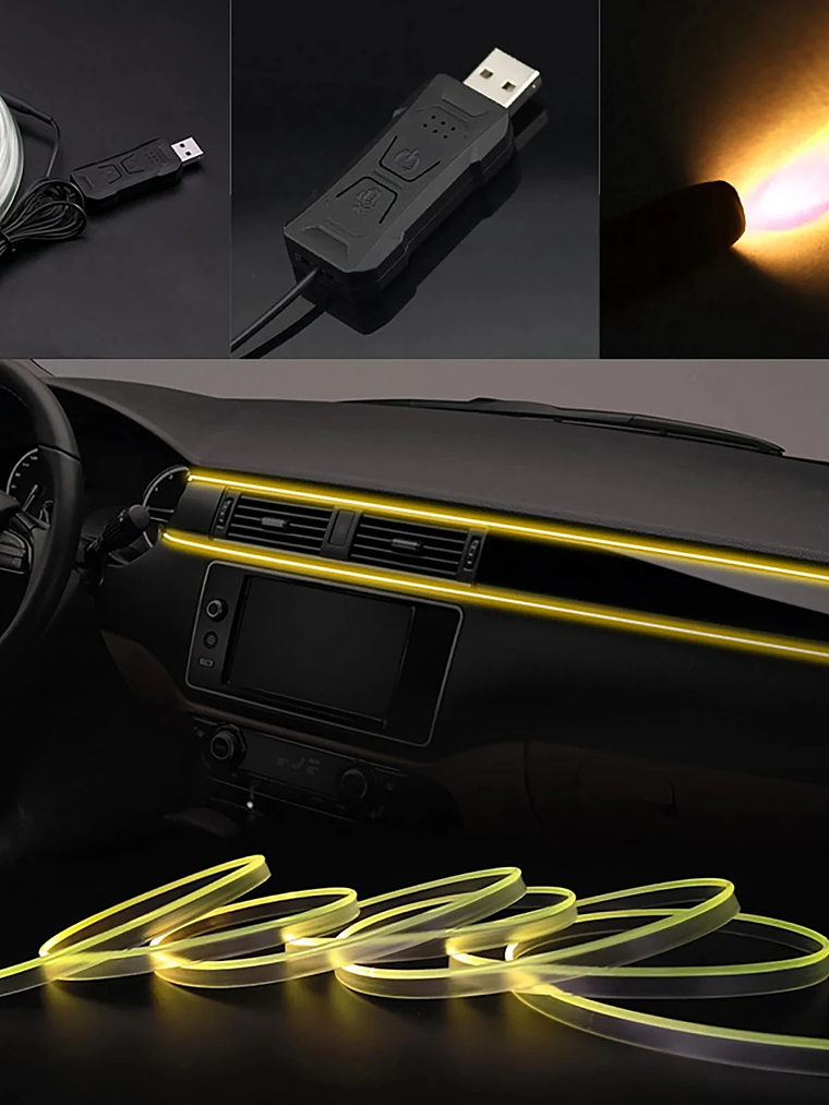 2/3/4/5M RGB Car Interior Ambient LED Light Strip Invisible USB Fiber Optic 4
