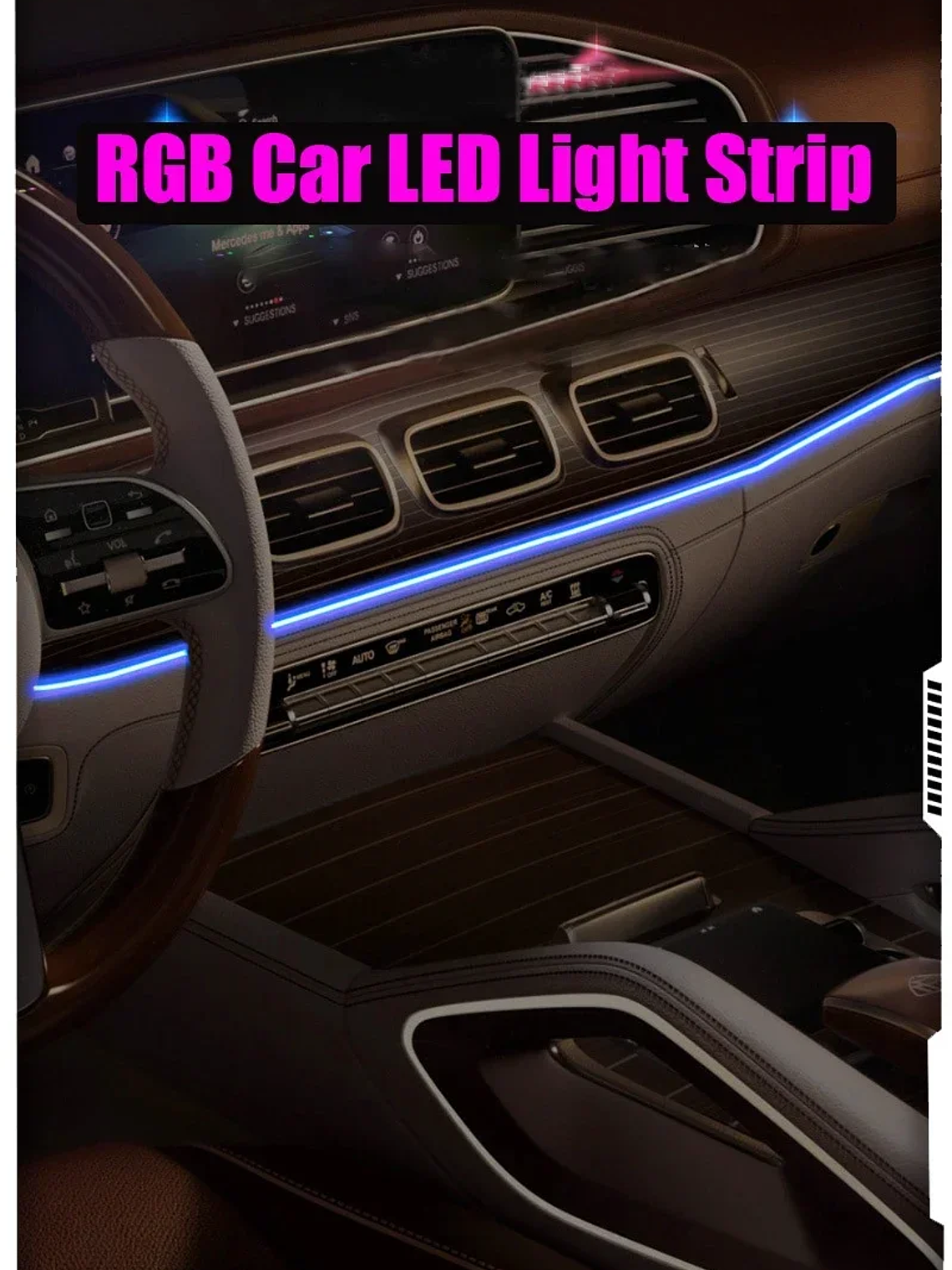 2/3/4/5M RGB Car Interior Ambient LED Light Strip Invisible USB Fiber Optic 8