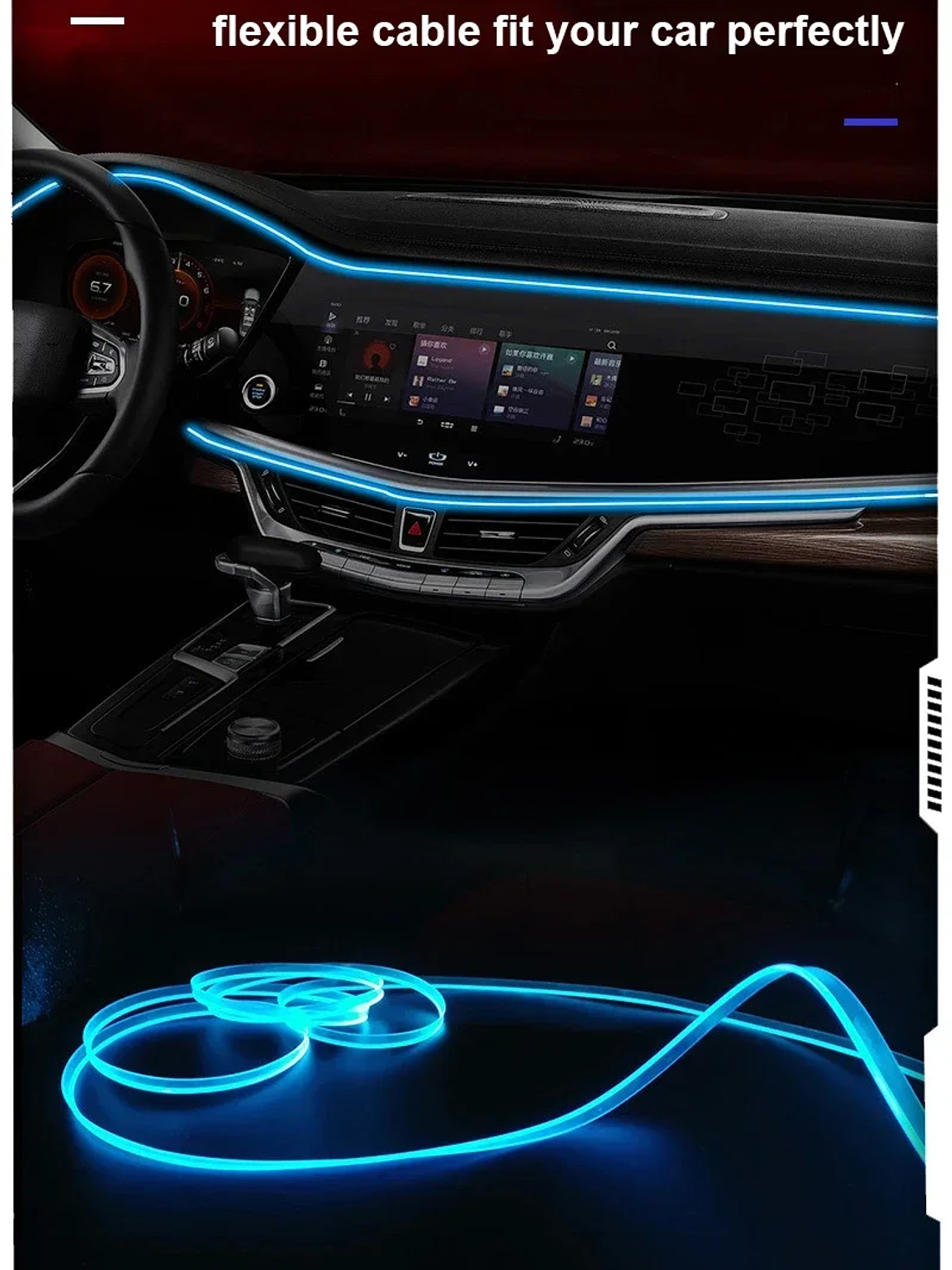 2/3/4/5M RGB Car Interior Ambient LED Light Strip Invisible USB Fiber Optic 10
