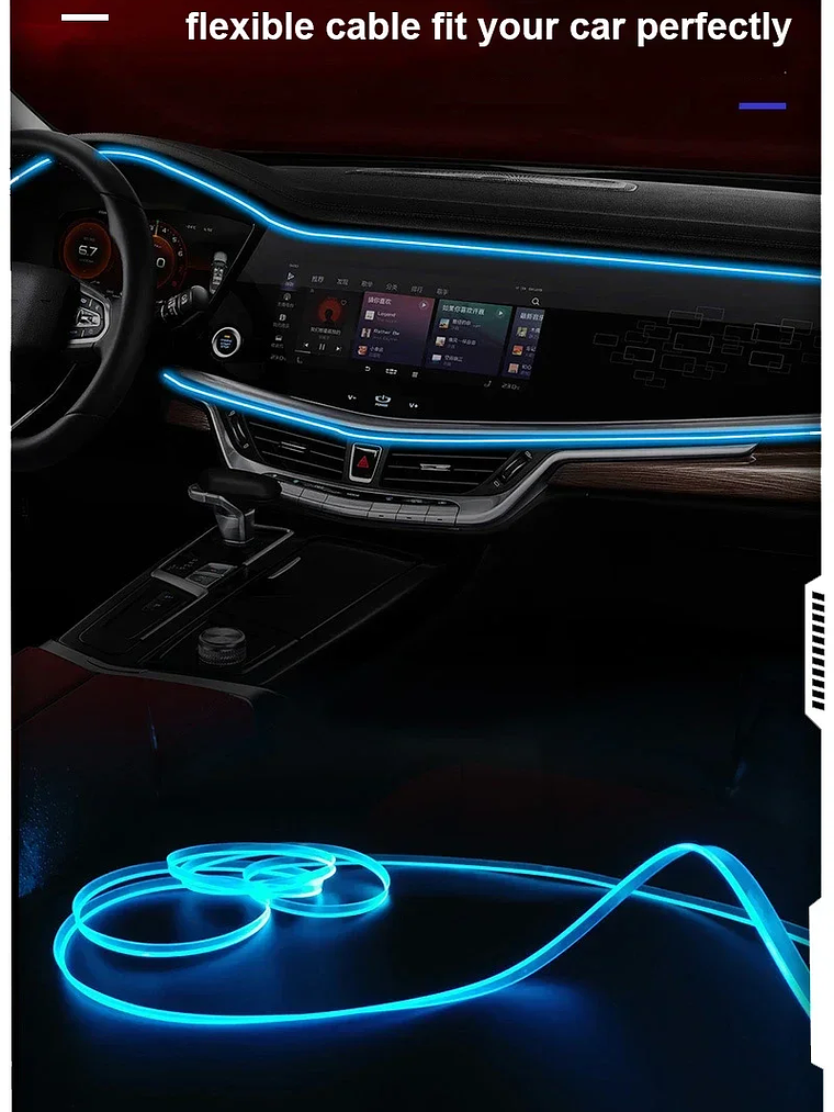 2/3/4/5M RGB Car Interior Ambient LED Light Strip Invisible USB Fiber Optic 10