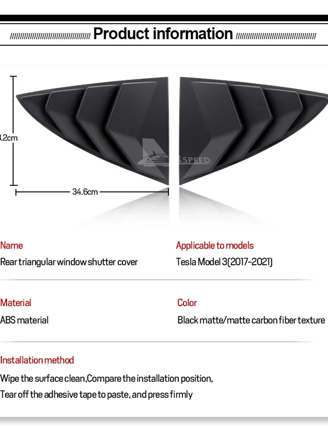 ABS Rear Car Window Shutter Cover For Tesla Model 3 2017-2023 Highland 2024 13