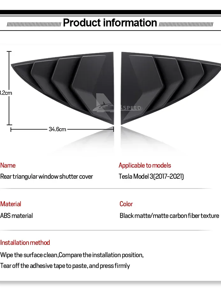 ABS Rear Car Window Shutter Cover For Tesla Model 3 2017-2023 Highland 2024 13