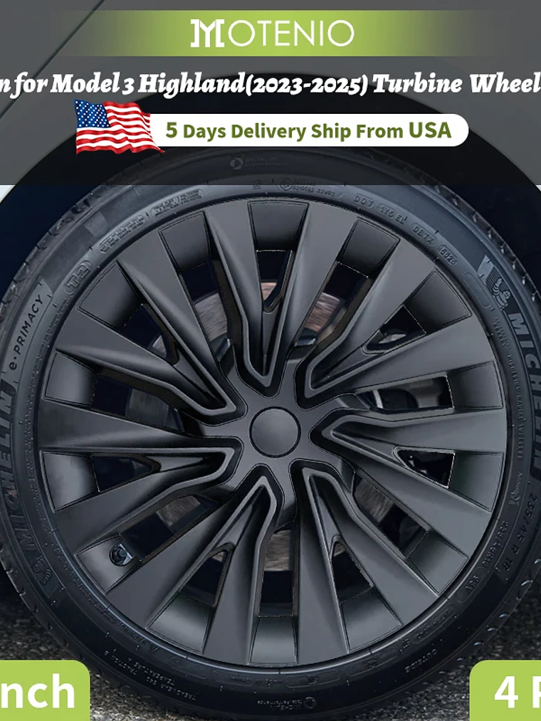4PCS Wheel Cap 18 Inch Turbine Automobile Hubcap for Tesla Model 3 2