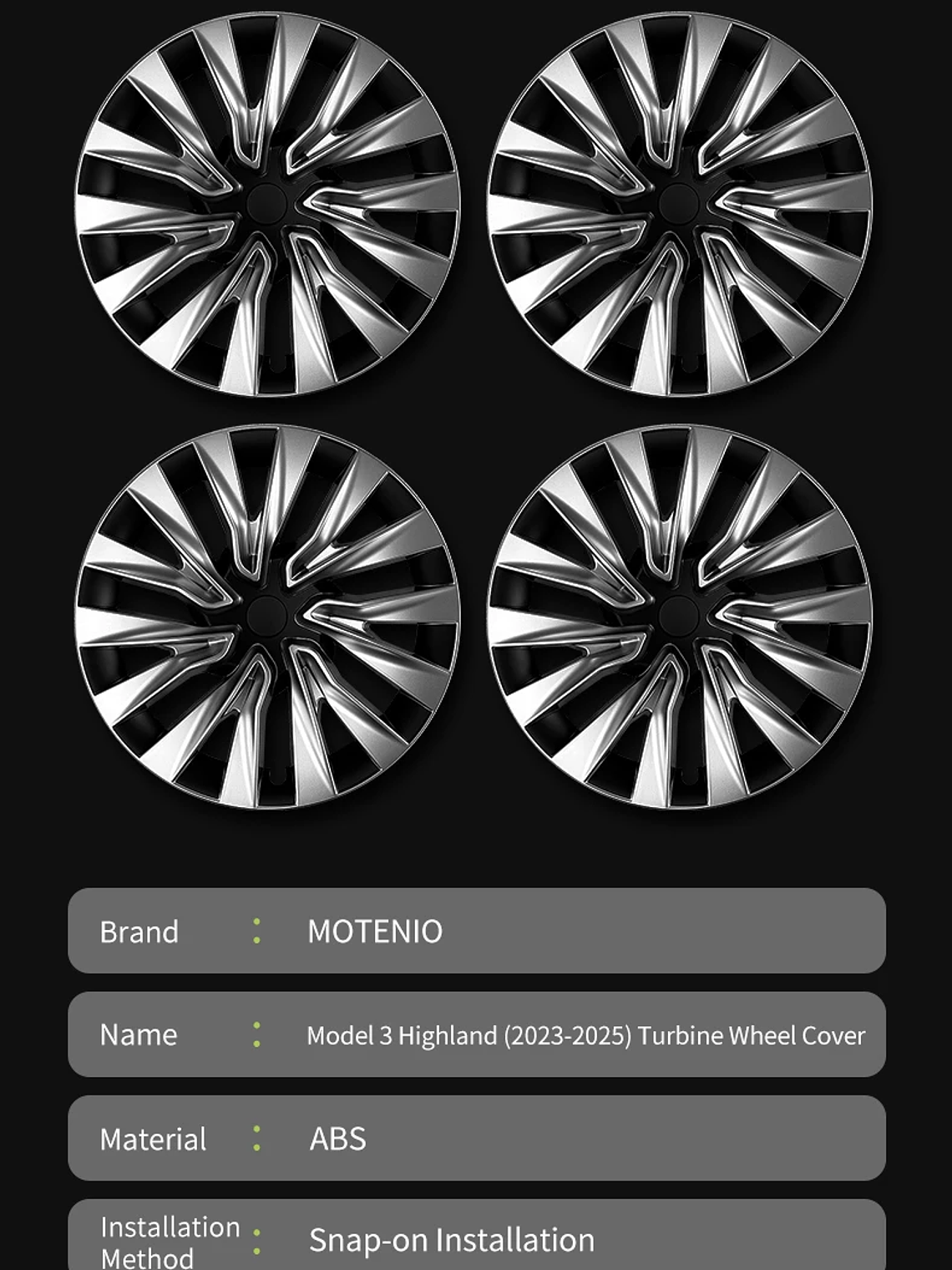 4PCS Wheel Cap 18 Inch Turbine Automobile Hubcap for Tesla Model 3 22