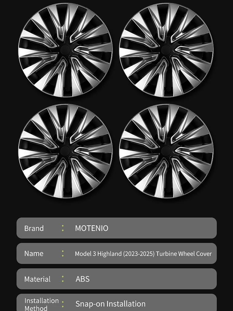 4PCS Wheel Cap 18 Inch Turbine Automobile Hubcap for Tesla Model 3 22