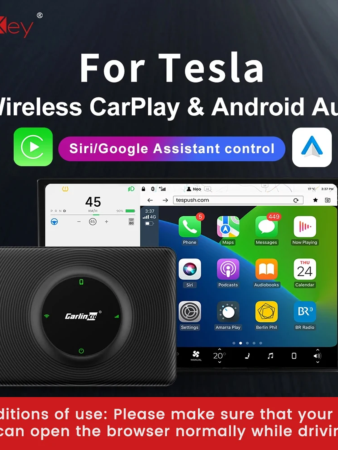 CarlinKit Wireless CarPlay Android Auto For Tesla Model 3 Model X Y Model S 3