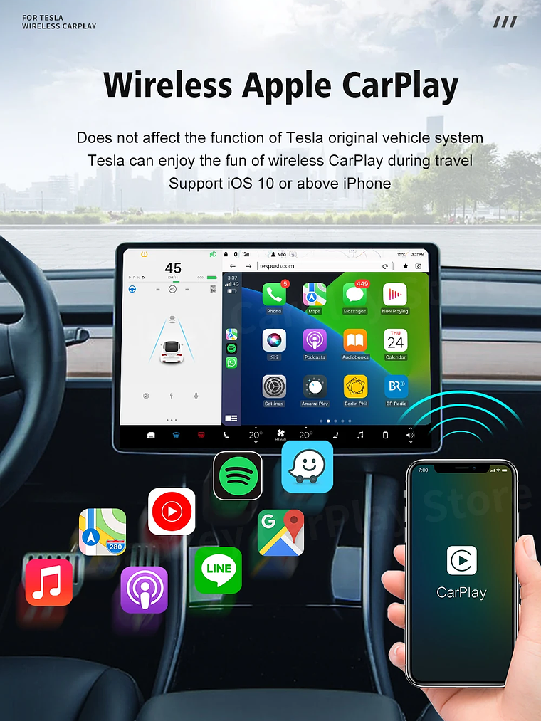 CarlinKit Wireless CarPlay Android Auto For Tesla Model 3 Model X Y Model S 12