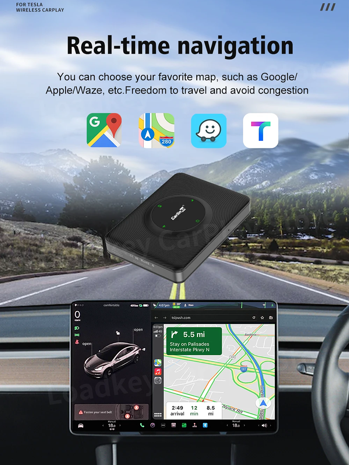 CarlinKit Wireless CarPlay Android Auto For Tesla Model 3 Model X Y Model S 18