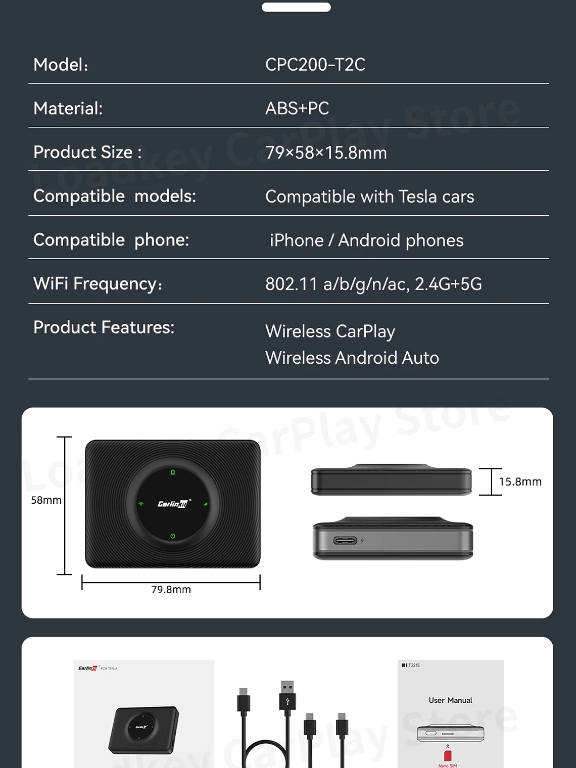 CarlinKit Wireless CarPlay Android Auto For Tesla Model 3 Model X Y Model S 24